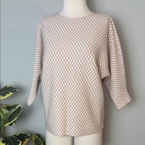 SIONI 3/4 Sleeve Heather Oatmeal and Eggshell Patterned Sweater ~ XL